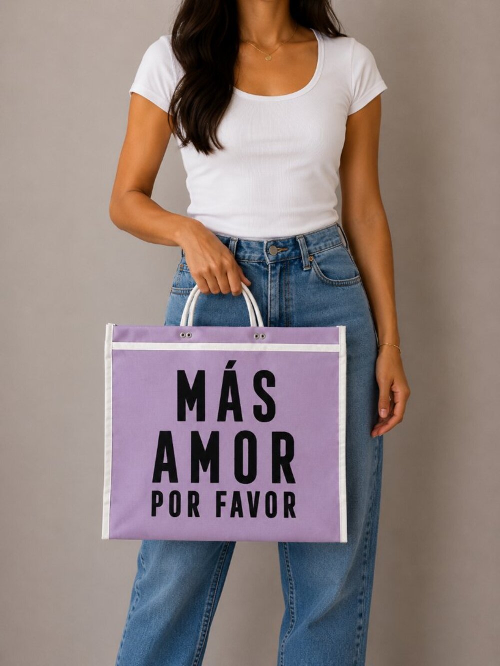 Mexican Tote Bag "Mas Amor Por Favor" - Light Purple